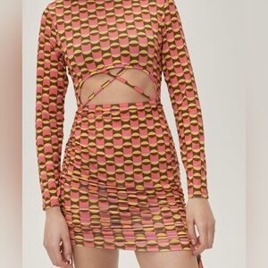 Nasty Gal Cut Out Bodysuit Dress Size 10 EUC Geometric Asymmetrical